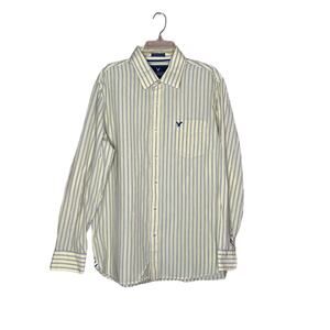 American eagle button down shirt Sz XL striped long sleeve yellow blue go big